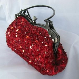 New Red Sequin & Bead Evening Bag